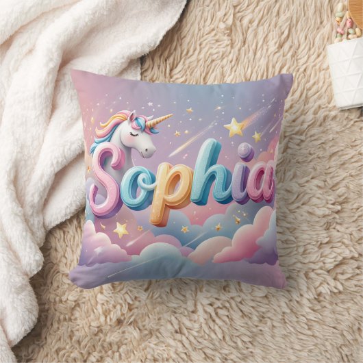 Coussin Custom Pastel Unicorn Name Pillow (Couverture)