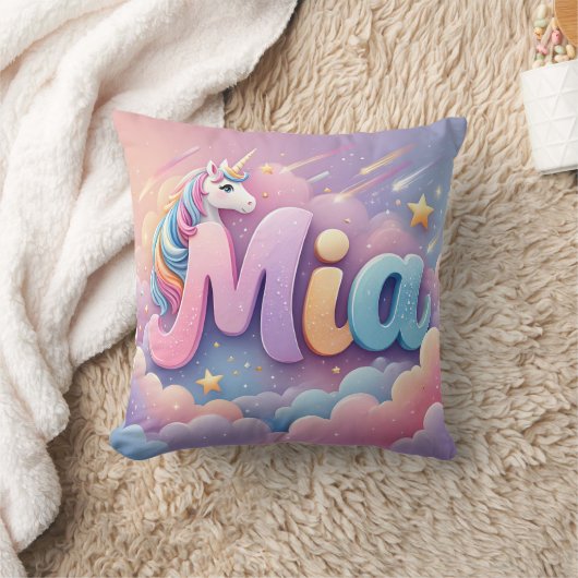 Coussin Custom Pastel Unicorn Name Pillow (Couverture)