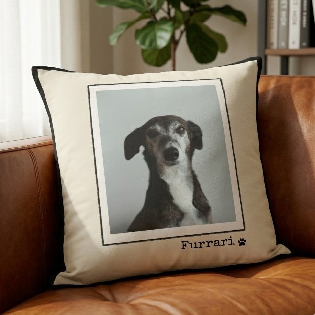 Coussin Custom Pet Photo Retro Modern Minimal Typewriter (Modern Personalized Pet Photo Pillow a stylish gift for any dog mom or dog dad.)