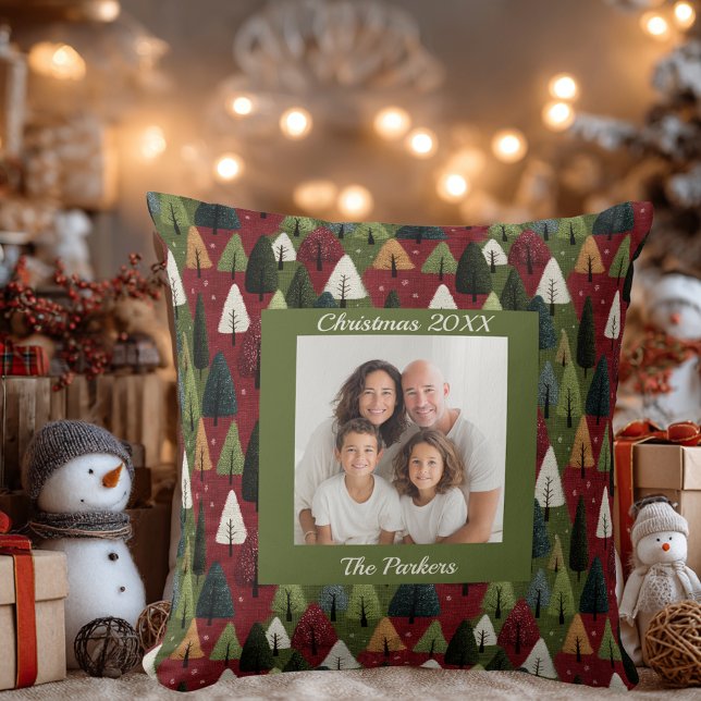 Coussin Custom Whimsical Textured Family Photo Christmas (Créateur téléchargé)
