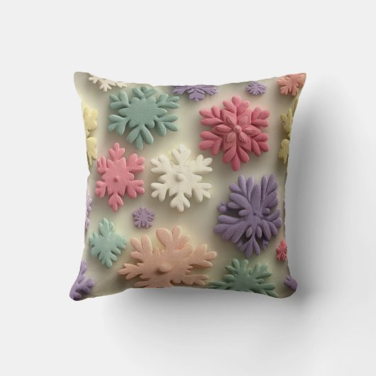 Coussin Cute 3D Pastel Snowflake Floral Throw Pillow (Verso)