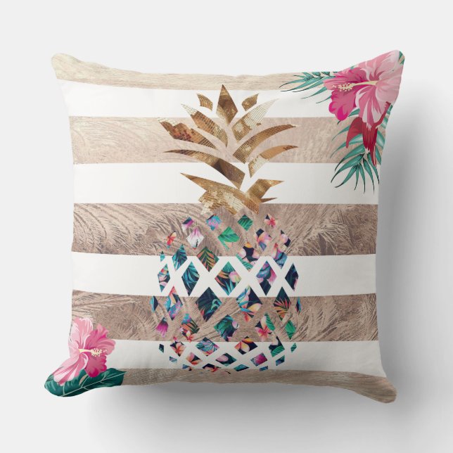 Coussin Cute ananas or rayé (Recto)