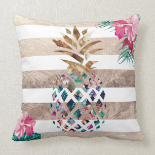 Coussin Cute ananas or rayé
