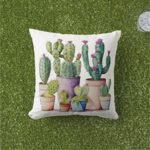 Coussin Cute aquarelle cactus succulents dans les pots