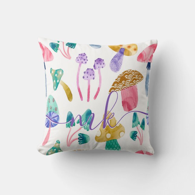 Coussin Cute Aquarelle Champignons (Recto)