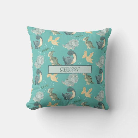 Coussin Cute Aquarelle Lumière Dinosaure Turquoise Motif (Recto)