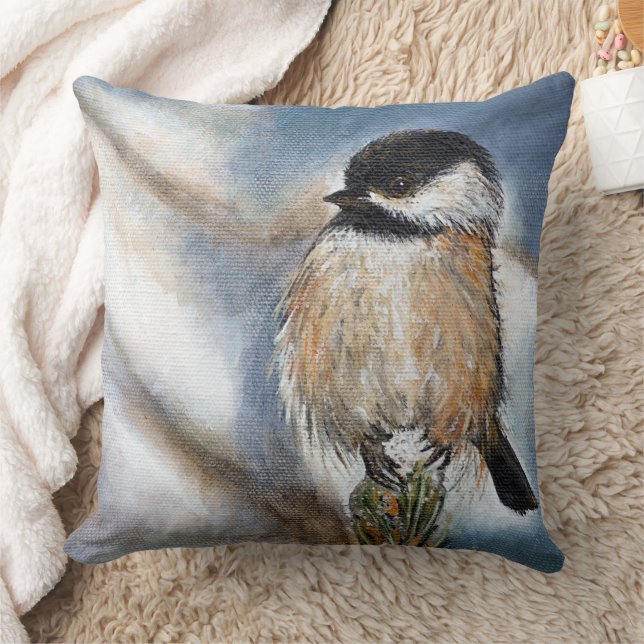 Coussin Cute art noir de chickadee (Couverture)