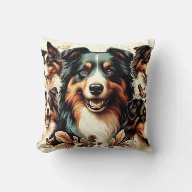 Coussin Cute Australian Shepherd Peinture (Recto)