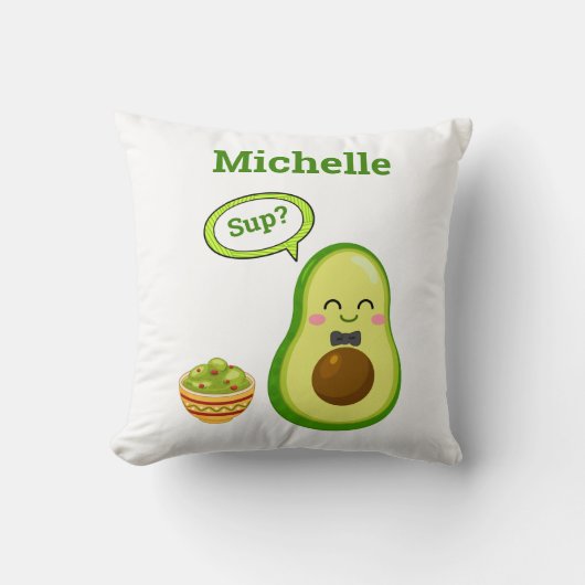 Coussin Cute Avacado Dessin À La Main Nom Guacamole Fruit (Recto)