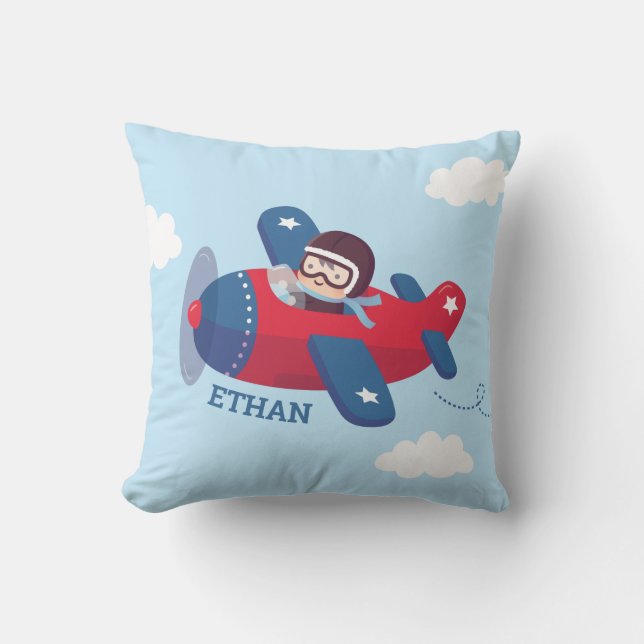 Coussin Cute Aviator Pilote Avion Baby Boy Nursery Décor (Recto)