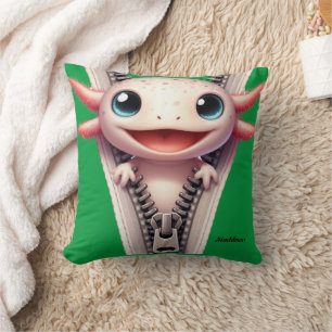 Coussin Cute Axolotl Kids Green Nom personnalisable
