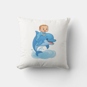 Coussin Cute Baby Boy Riding a Dolphin Cushion Adorable