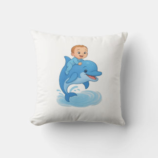 Coussin Cute Baby Boy Riding a Dolphin Cushion | Adorable