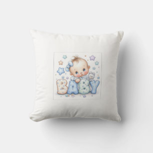 Coussin Cute Baby Boy with Teddy Bear & Stars   Sweet Nurs
