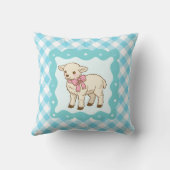 Coussin Cute Baby Lamb Pink Bow Gingham Pattern (Verso)