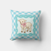 Coussin Cute Baby Lamb Pink Bow Gingham Pattern (Recto)