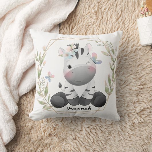 Coussin Cute Baby Zebra Flower Wreath Nom personnalisé (Couverture)