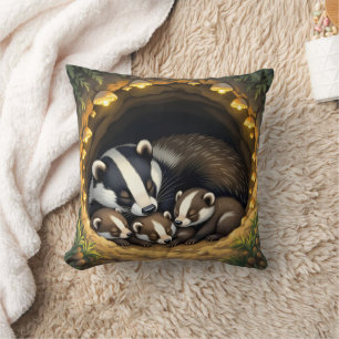 Coussin Cute Badger Family Napping
