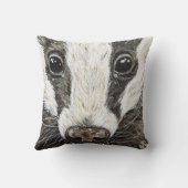 Coussin Cute Badger Wildlife Portrait d'aquarelle (Verso)