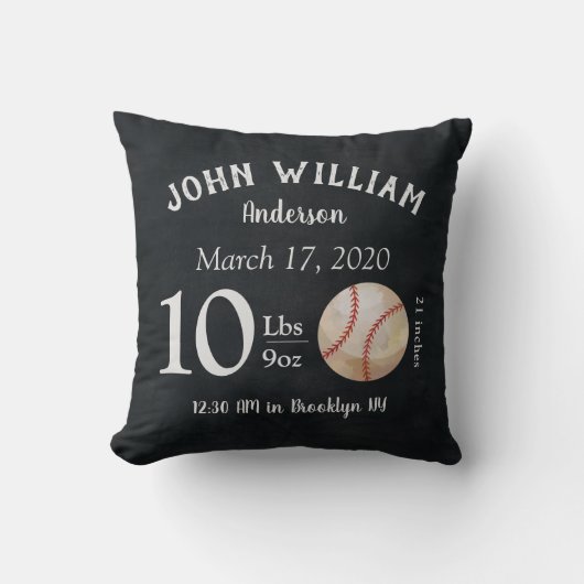 Coussin Cute Baseball Sports Ball Baby Birth Stats Nursery (Recto)