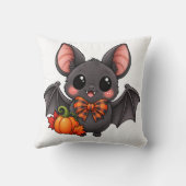 Coussin Cute Bat and Pumpkin Halloween Throw Pillow (Verso)