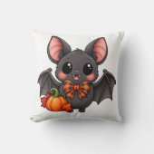 Coussin Cute Bat and Pumpkin Halloween Throw Pillow (Recto)