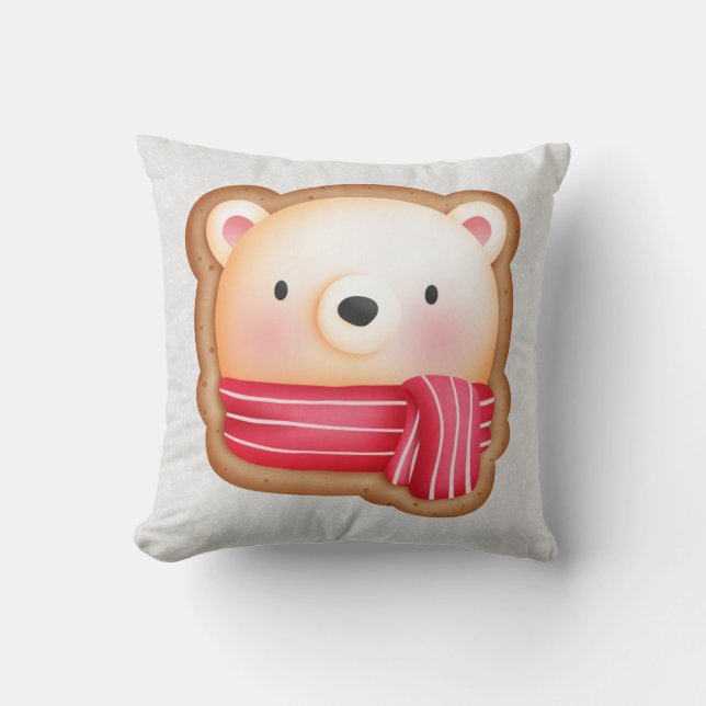 Coussin Cute Bear Face Red Scarf et Rosy Cheeks Christmas (Recto)
