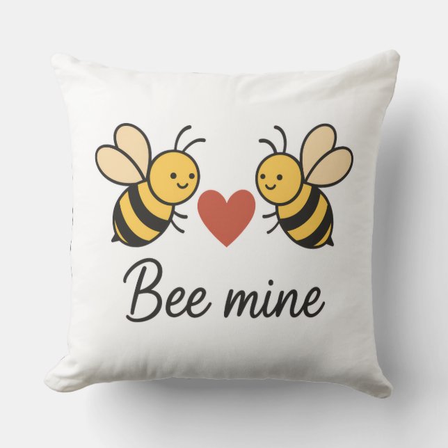 Coussin Cute Bee Couple “Bee Mine” Love Throw Pillow (Recto)