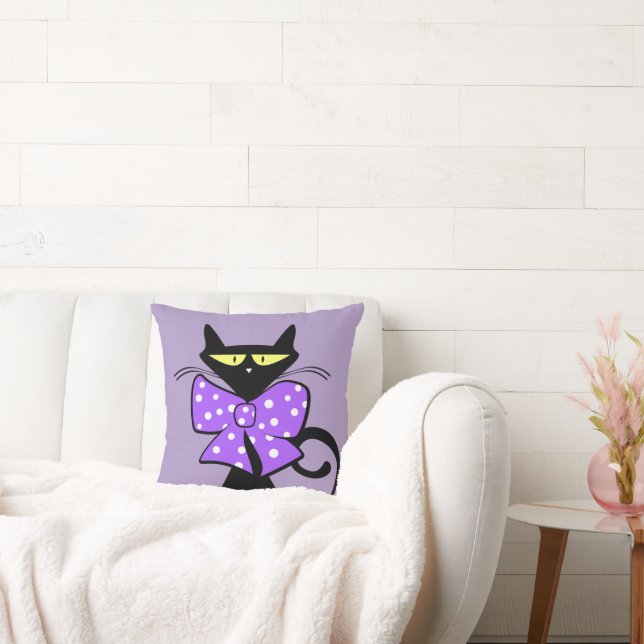 Coussin Cute Black Cat Purple Bow Polk a dot Throw Pillow (Canapé)