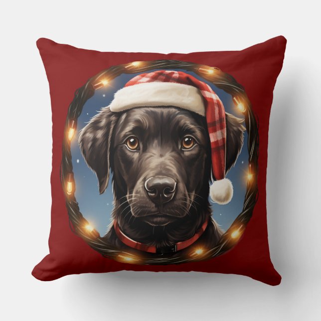 Coussin Cute Black Dog at Christmas (Recto)
