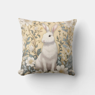 Coussin Cute Blanc Bunny Pastel Jaune Floral