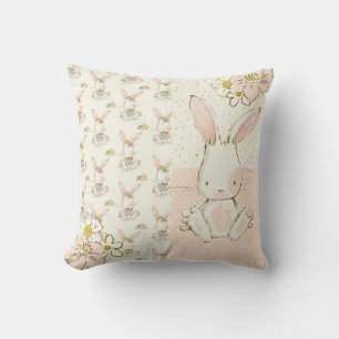 Coussin Cute Blanc Lapin Floral Nursery