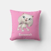 Coussin Cute Blanc Perse Dessin Kitten Rose (Recto)
