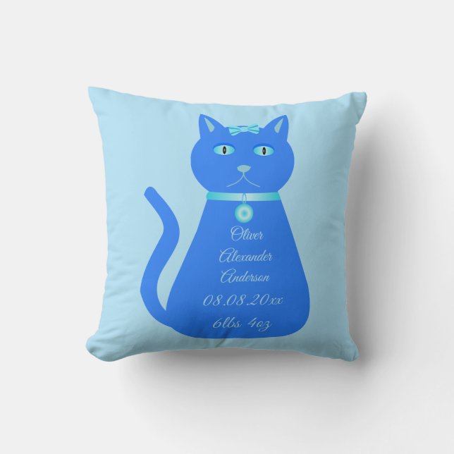 Coussin Cute Blue Baby Boy Chat Faire-part de naissance pe (Recto)