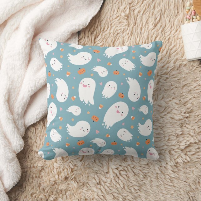 Coussin Cute Blue Ghost et Citrouille (Couverture)