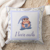 Coussin Cute Blue Grey Baby Owl Casquette mignonne Aimer A (Couverture)