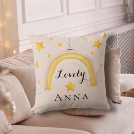 Coussin Cute Boho arc en ciel avec étoiles d'or