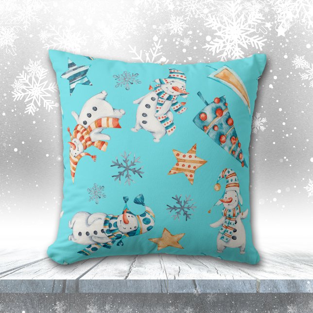 Coussin Cute Boho Style Snowmen Motif (Créateur téléchargé)