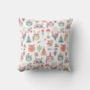 Coussin Cute Boho Tribal Woodland Animals Pattern Throw