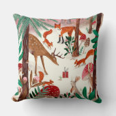 Coussin Cute Bois animaux rose et vert forêt (Recto)