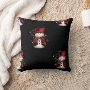 Coussin Cute bonhomme de neige en Velours rouge Noël