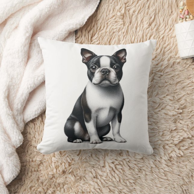 Coussin Cute Boston Terrier Cadeau Black White Chien Chien (Couverture)