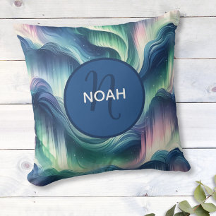 Coussin Cute Boys Nursery Kids Monogram Northern Lights
