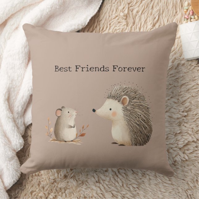 Coussin Cute Brown Cream Hérisson Souris Meilleurs amis (Couverture)