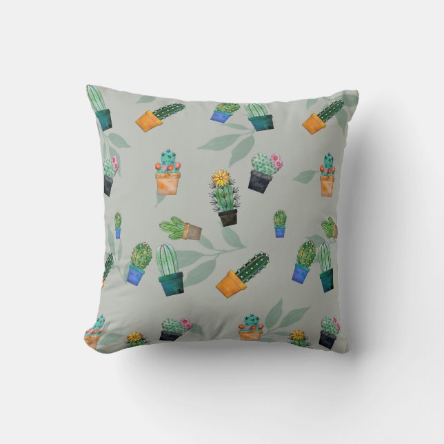 Coussin Cute Cactus Motif de fleurs vertes (Recto)