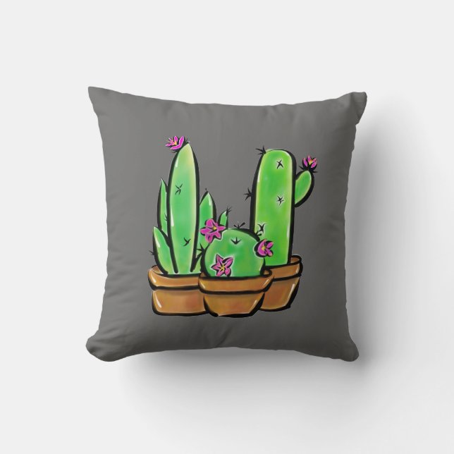 Coussin Cute Cactus succulent vert rose fleurs du désert (Recto)