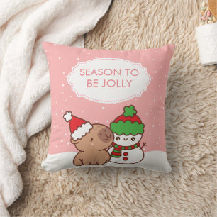 Coussin Cute Capybara & Snowman