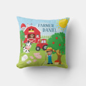 Coussin Cute Cartoon Barnyard Animaux, Fermier et tracteur (Recto)