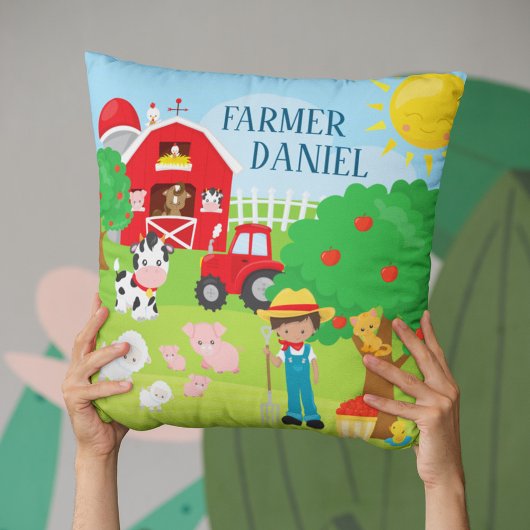 Coussin Cute Cartoon Barnyard Animaux, Fermier et tracteur