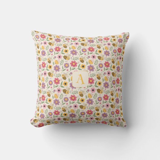 Coussin Cute cartoon bee coral pink pattern monogram (Recto)